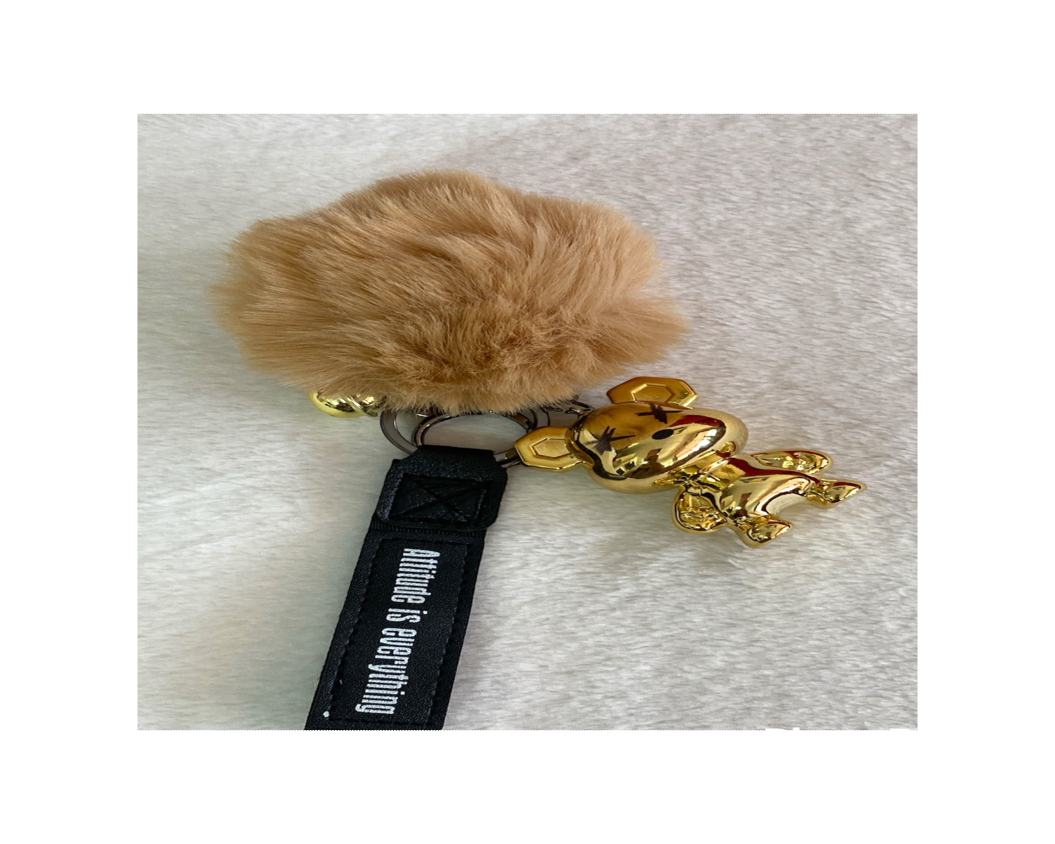 Gold Bear Puff Ball Keychain Set